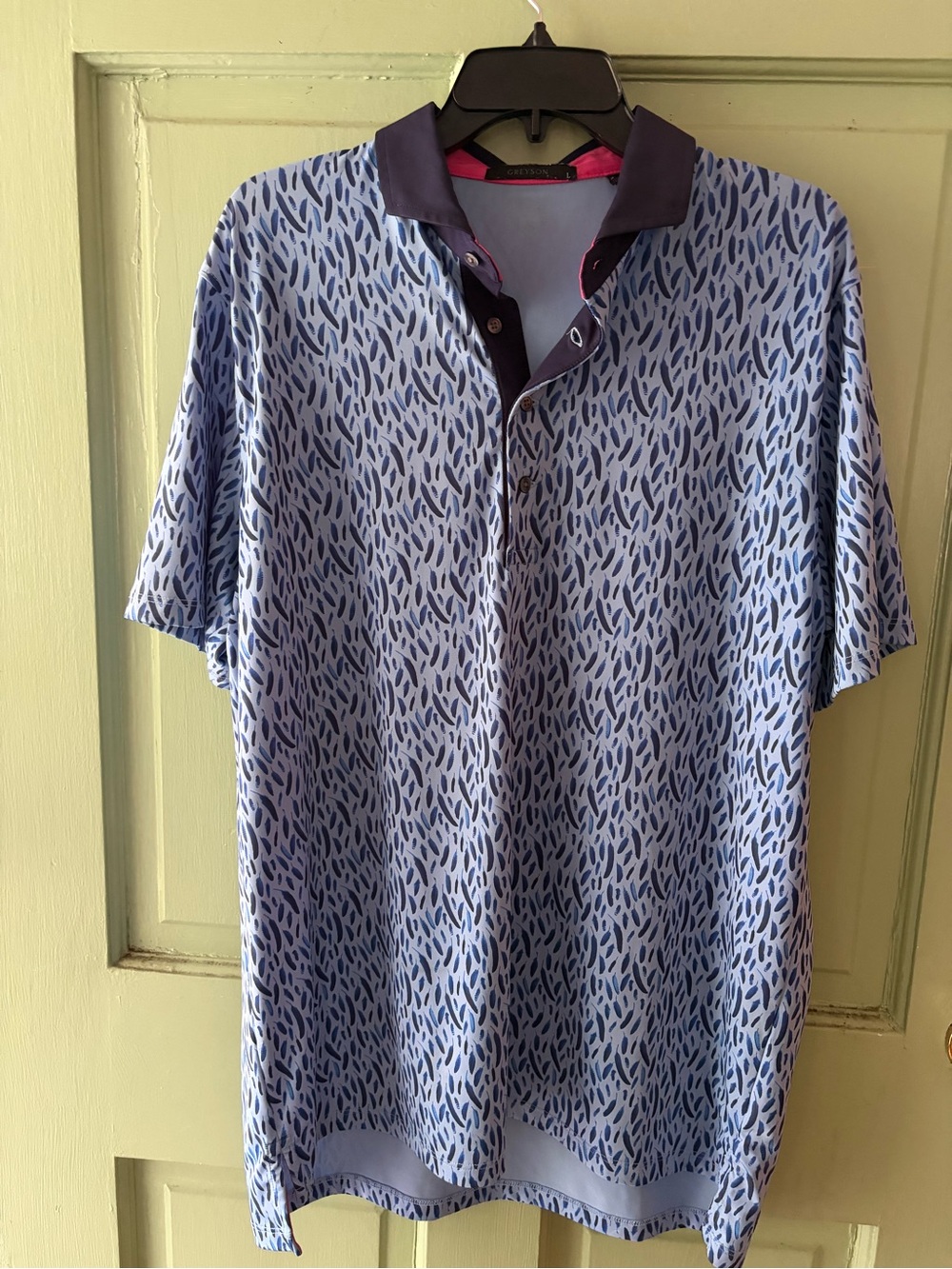 Greyson blue bird feather Polo  Short Sleeve Performance Golf Mens large